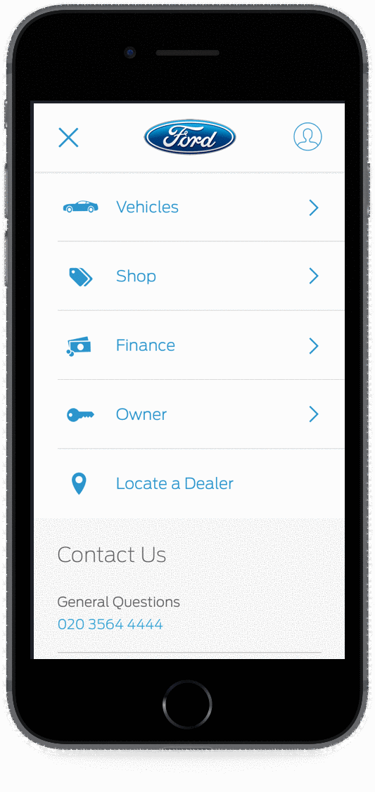 Redesigned Ford.com navigation in context